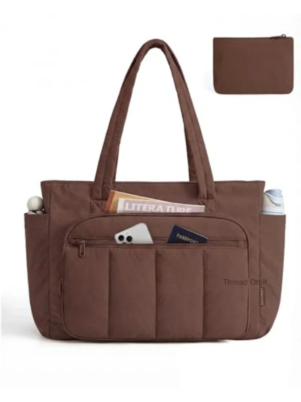 Quilted Nylon Tote Bag with Cosmetic Pouch, 20L, Fits 15.6